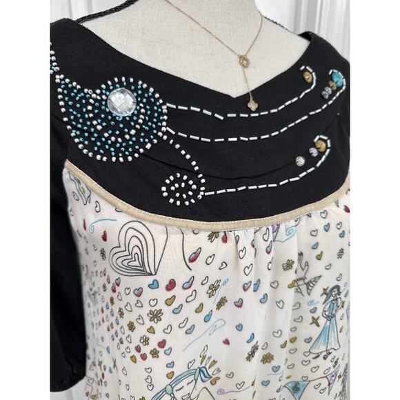 MINKPINK Silk Embellished Dress Sz 2 Oversized Graphic Print Boho Indie Artsy - Picture 5 of 11